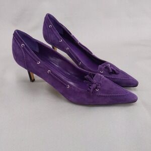Brooks Brothers Kitten Heel Pumps sz 8.5 Purple Suede Tassel Pointed Toe Italy